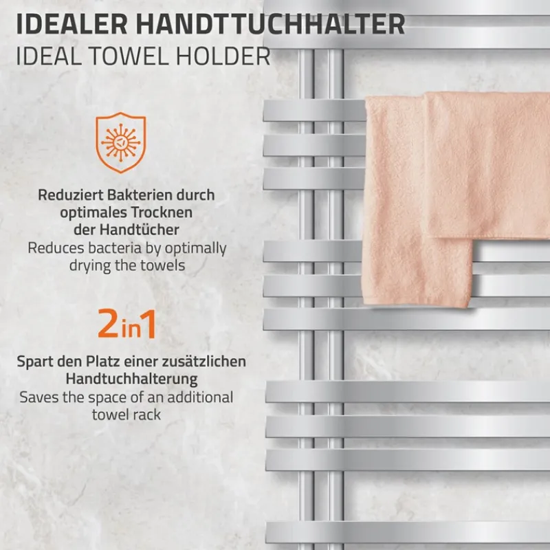 Badheizkörper Iron EM mit Heizstab 1200W 600x1600 mm Chrome-ECD Germany New