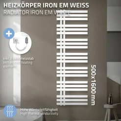 Badheizkörper Iron EM mit Heizstab 1200W 500x1600 mm Weiß-ECD Germany