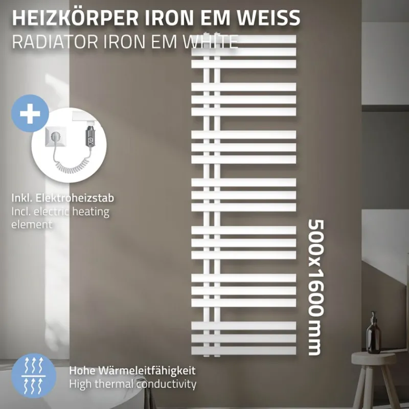 Badheizkörper Iron EM mit Heizstab 1200W 500x1600 mm Weiß-ECD Germany
