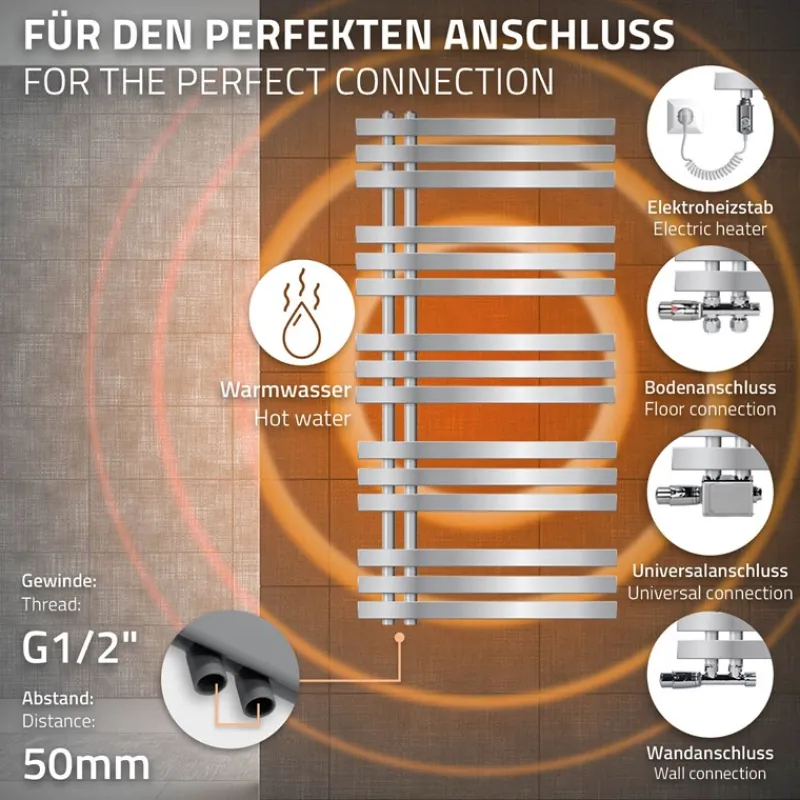 Badheizkörper Iron EM mit Heizstab 1200W 600x1200 mm Chrome-ECD Germany Outlet