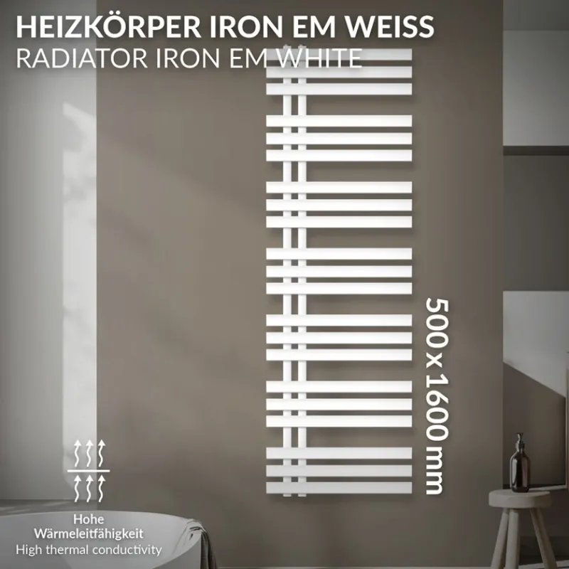 Badheizkörper Iron EM 500x1600 mm Weiß-ECD Germany Online