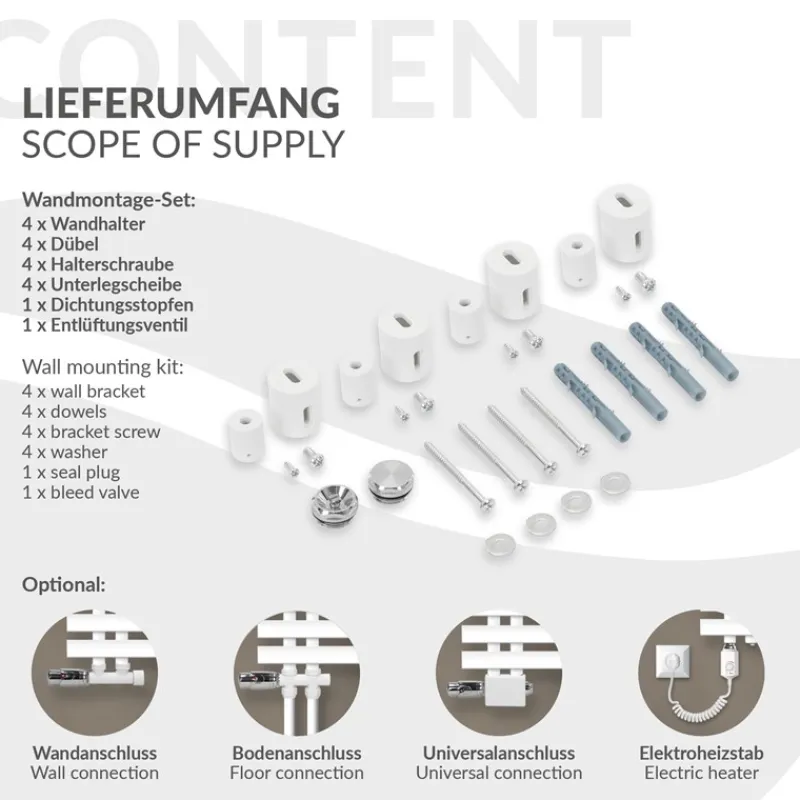 Badheizkörper Iron EM 500x1600 mm Weiß-ECD Germany Online