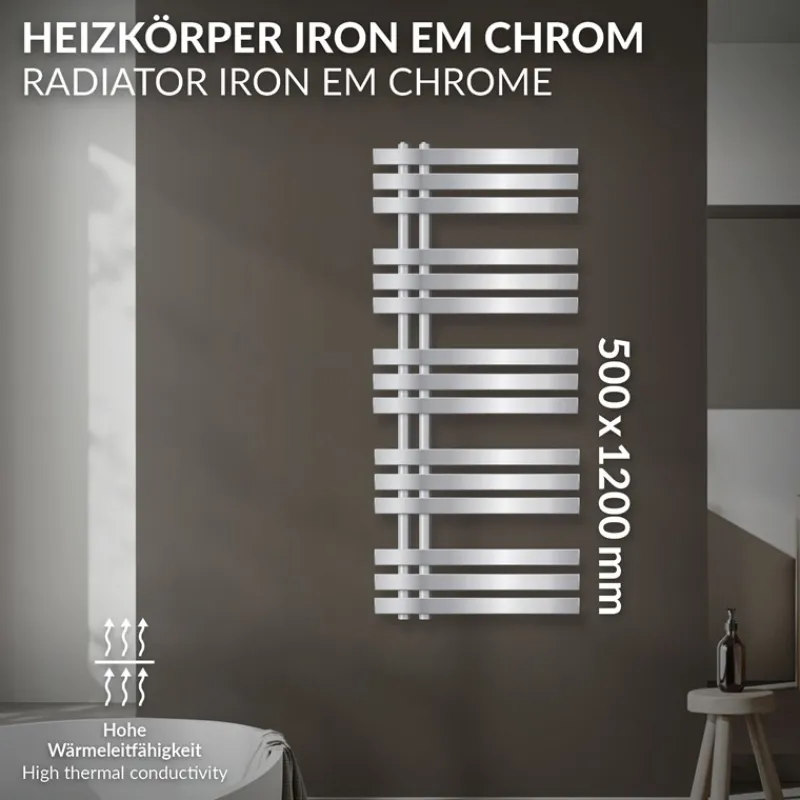 Badheizkörper Iron EM 500x1200 mm Chrome-ECD Germany Outlet