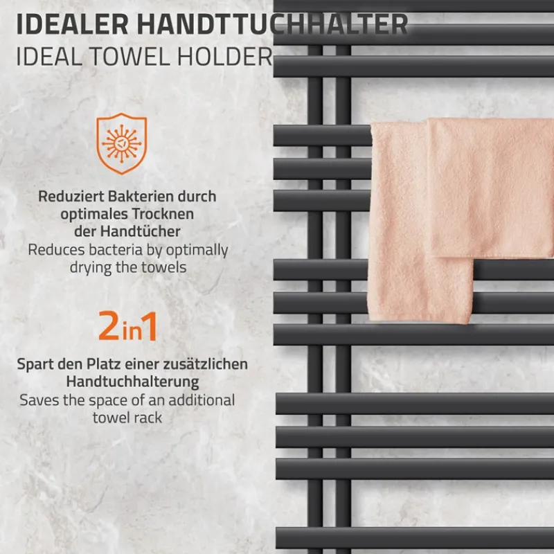 Badheizkörper Iron EM 600x1400 mm anthrazit mit Heizstab 1200W-ECD Germany Outlet