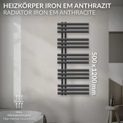 Badheizkörper Iron EM 500x1200 mm Anthrazit-ECD Germany Best