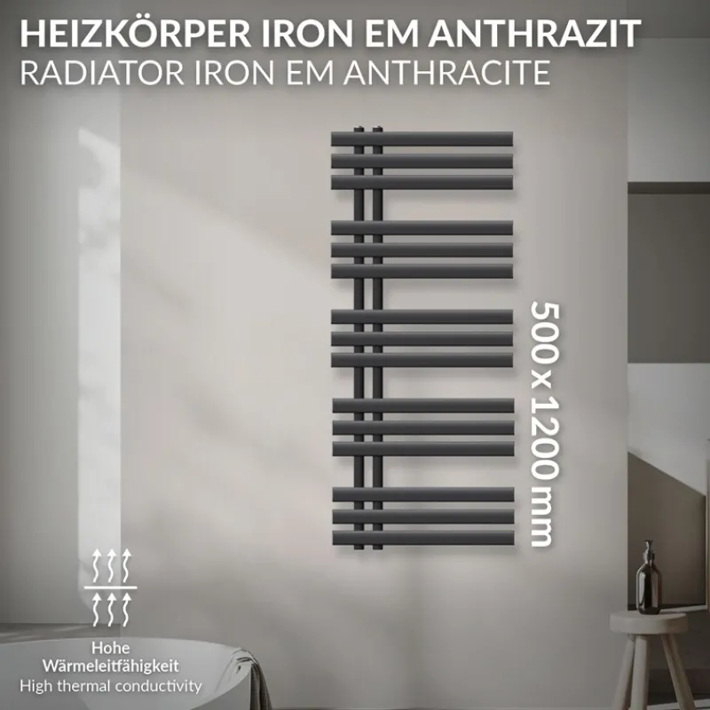 Badheizkörper Iron EM 500x1200 mm Anthrazit-ECD Germany Best