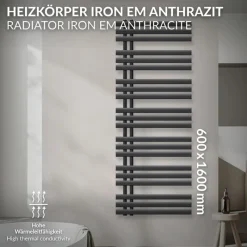 Badheizkörper Iron EM 600x1600 mm Anthrazit-ECD Germany Best