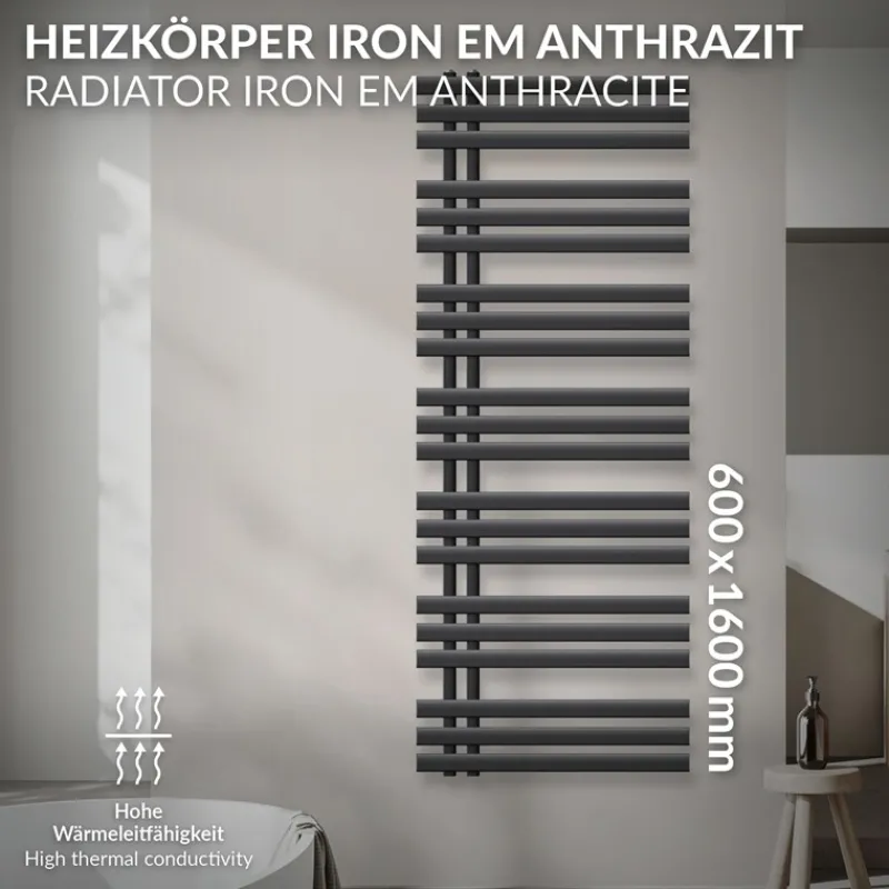 Badheizkörper Iron EM 600x1600 mm Anthrazit-ECD Germany Best