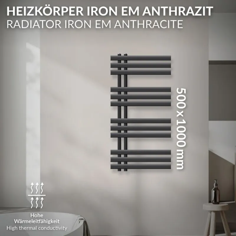 Badheizkörper Iron EM 500x1000 mm Anthrazit-ECD Germany Online