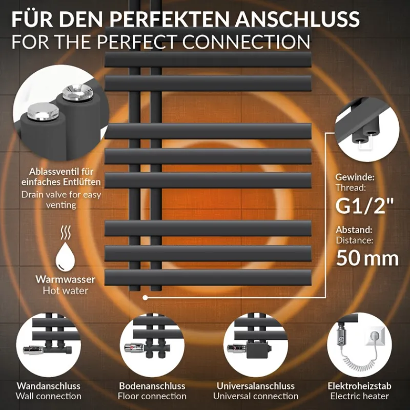 Badheizkörper Iron EM 500x1400 mm Anthrazit-ECD Germany Hot