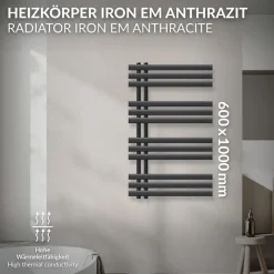 Badheizkörper Iron EM 600x1000 mm Anthrazit-ECD Germany New
