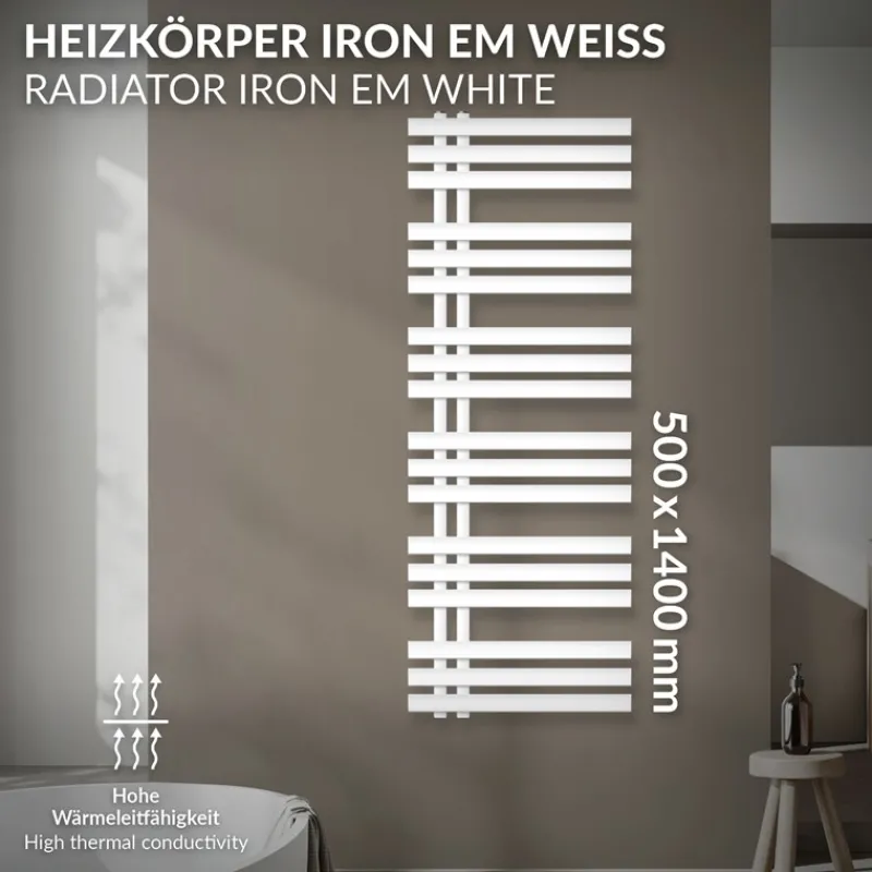 Badheizkörper Iron EM 500x1400 mm Weiß-ECD Germany Outlet