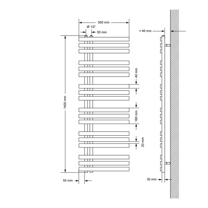 Badheizkörper Iron EM 500x1400 mm Weiß-ECD Germany Outlet