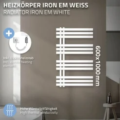Badheizkörper mit Heizstab 300W 600x1000 mm Weiß LuxeBath-ECD Germany Hot