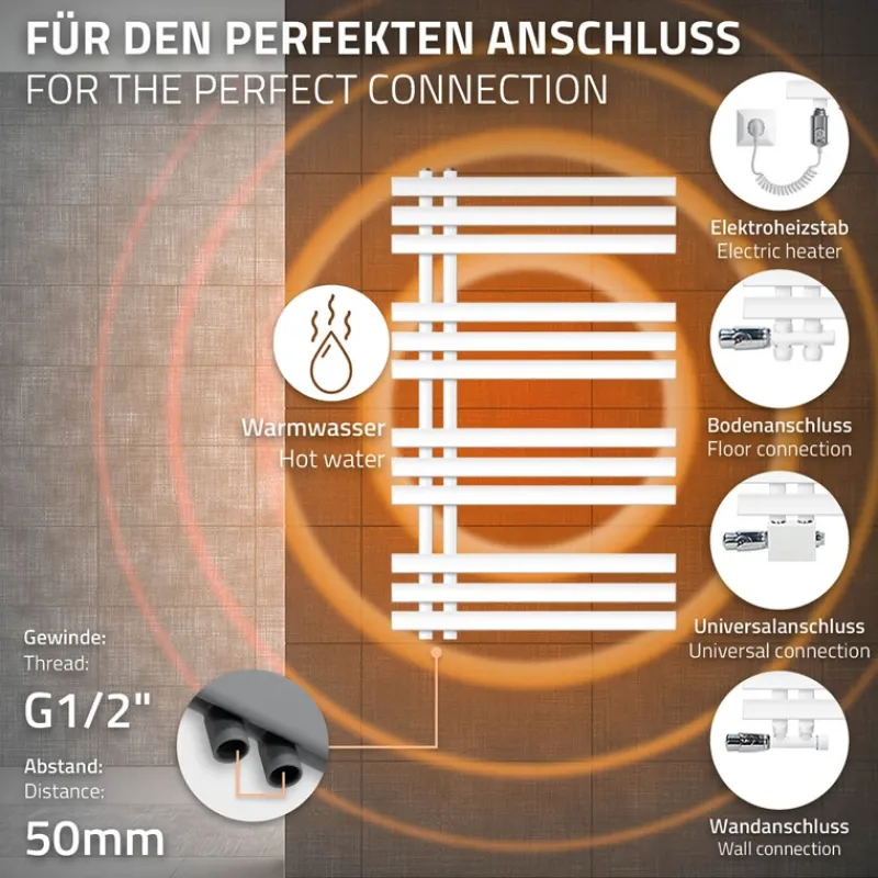 Badheizkörper mit Heizstab 300W 600x1000 mm Weiß LuxeBath-ECD Germany Hot