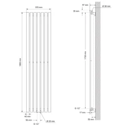 Badheizkörper mit Mittelanschluss 1800x370 mm Anthrazit vertikal LuxeBath-ECD Germany New
