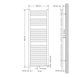 Badheizkörper mit Mittelanschluss 500x1500 mm Schwarz matt gebogen mit Boden Anschlussgarnitur LuxeBath-ECD Germany Sale
