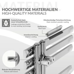 Badheizkörper Mittelanschluss 600x1600 mm Chrom mit Heizstab 1200W LuxeBath-ECD Germany Discount