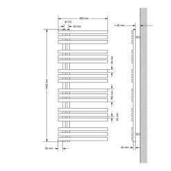 Badheizkörper Mittelanschluss 600x1400 mm Weiß mit Boden Anschlussgarnitur LuxeBath-ECD Germany Sale