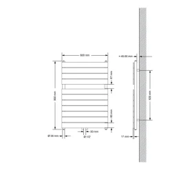 Badheizkörper Mittelanschluss 600x800 mm Anthrazit inkl. Universale Anschlussgarnitur-ECD Germany Best