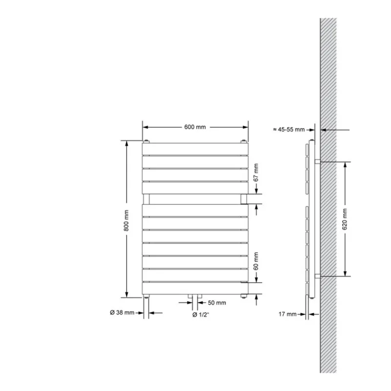 Badheizkörper Mittelanschluss 600x800 mm Anthrazit inkl. Universale Anschlussgarnitur-ECD Germany Best