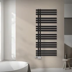 Badheizkörper Mittelanschluss 600x1400 mm Schwarz matt mit Universal Thermostatventil LuxeBath-ECD Germany Discount