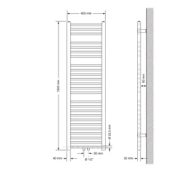 Badheizkörper Mittelanschluss 400x1500 mm Weiß gerade mit Wand Anschlussgarnitur LuxeBath-ECD Germany