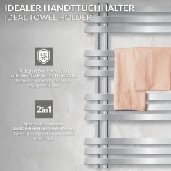 Badheizkörper Mittelanschluss 500x1000 mm Chrom mit Heizstab 300W LuxeBath-ECD Germany Outlet