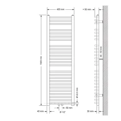 Badheizkörper Mittelanschluss 400x1500 mm Weiß gebogen mit Universale Anschlussgarnitur LuxeBath-ECD Germany Sale