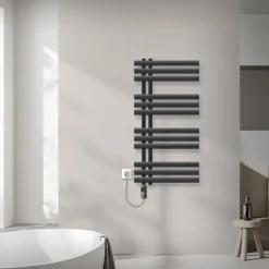 Badheizkörper Mittelanschluss 500x1000 mm Anthrazit mit Heizstab 600W LuxeBath-ECD Germany Discount