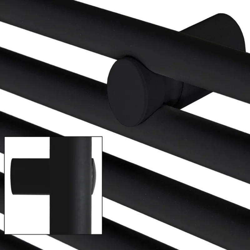 Badheizkörper Mittelanschluss 750x800 mm Schwarz matt gebogen mit Wand Anschlussgarnitur LuxeBath-ECD Germany Hot