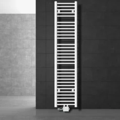 Badheizkörper Mittelanschluss 300x1800 mm Weiß gerade mit Universale Anschlussgarnitur LuxeBath-ECD Germany Discount