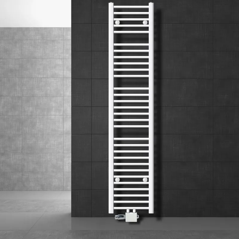 Badheizkörper Mittelanschluss 300x1800 mm Weiß gerade mit Universale Anschlussgarnitur LuxeBath-ECD Germany Discount