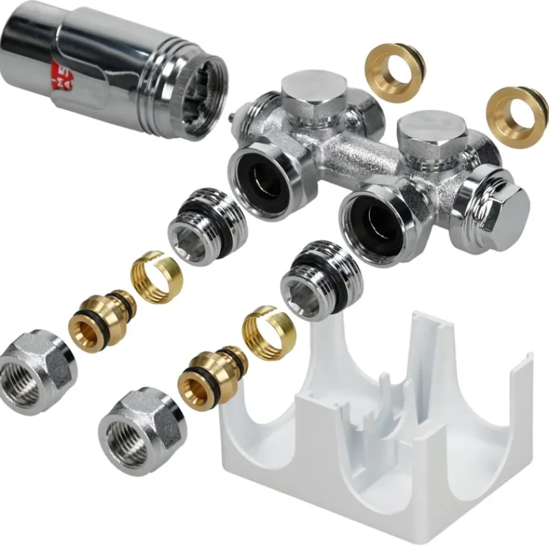 Badheizkörper Mittelanschluss 300x1800 mm Weiß gerade mit Universale Anschlussgarnitur LuxeBath-ECD Germany Discount