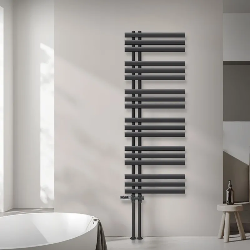 Badheizkörper Mittelanschluss 500x1400 mm Anthrazit mit Boden Anschlussgarnitur LuxeBath-ECD Germany Outlet