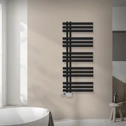 Badheizkörper Mittelanschluss 500x1200 mm Schwarz matt mit Universal Thermostatventil LuxeBath-ECD Germany