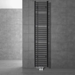 Badheizkörper Mittelanschluss 300x1800 mm Anthrazit gerade mit Boden Anschlussgarnitur LuxeBath-ECD Germany Hot