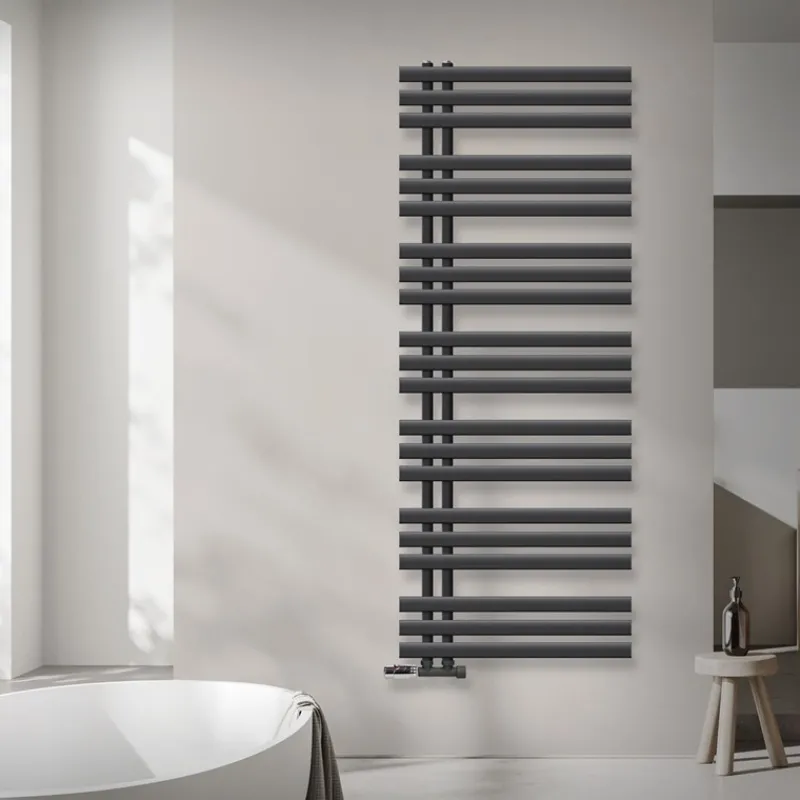 Badheizkörper Mittelanschluss 600x1600 mm Anthrazit mit Wand Anschlussgarnitur LuxeBath-ECD Germany Hot