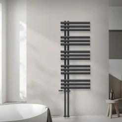 Badheizkörper Mittelanschluss 500x1200 mm Anthrazit mit Boden Anschlussgarnitur LuxeBath-ECD Germany Hot