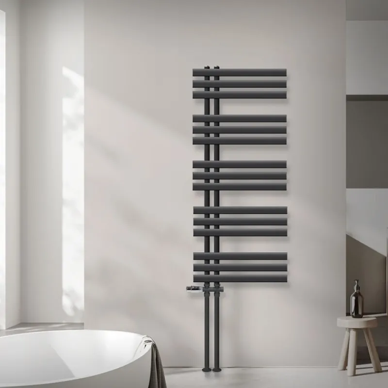 Badheizkörper Mittelanschluss 500x1200 mm Anthrazit mit Boden Anschlussgarnitur LuxeBath-ECD Germany Hot