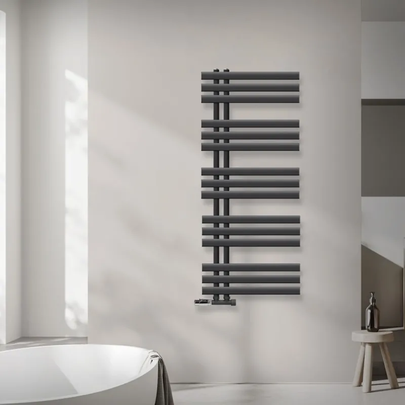 Badheizkörper Mittelanschluss 500x1200 mm Anthrazit mit Wand Anschlussgarnitur LuxeBath-ECD Germany New