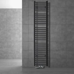 Badheizkörper Mittelanschluss 300x1800 mm Anthrazit gerade mit Wand Anschlussgarnitur LuxeBath-ECD Germany