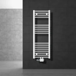 Badheizkörper Mittelanschluss 400x1200 mm Weiß gerade mit Universale Anschlussgarnitur LuxeBath-ECD Germany