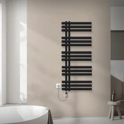 Badheizkörper Mittelanschluss 500x1200 mm Schwarz matt mit Heizstab 1200W LuxeBath-ECD Germany New