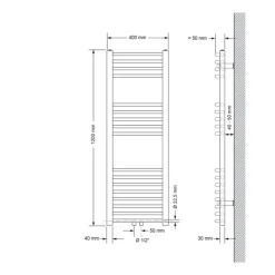 Badheizkörper Mittelanschluss 400x1200 mm Weiß gebogen inkl. Montagematerial LuxeBath-ECD Germany Outlet