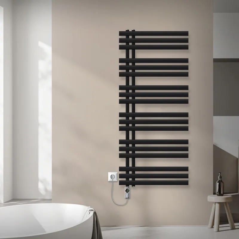 Badheizkörper Mittelanschluss 600x1400 mm Schwarz matt mit Heizstab 1200W LuxeBath-ECD Germany Clearance