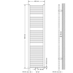 Badheizkörper Mittelanschluss 400x1800 mm Weiß gerade mit Wand Anschlussgarnitur LuxeBath-ECD Germany Hot