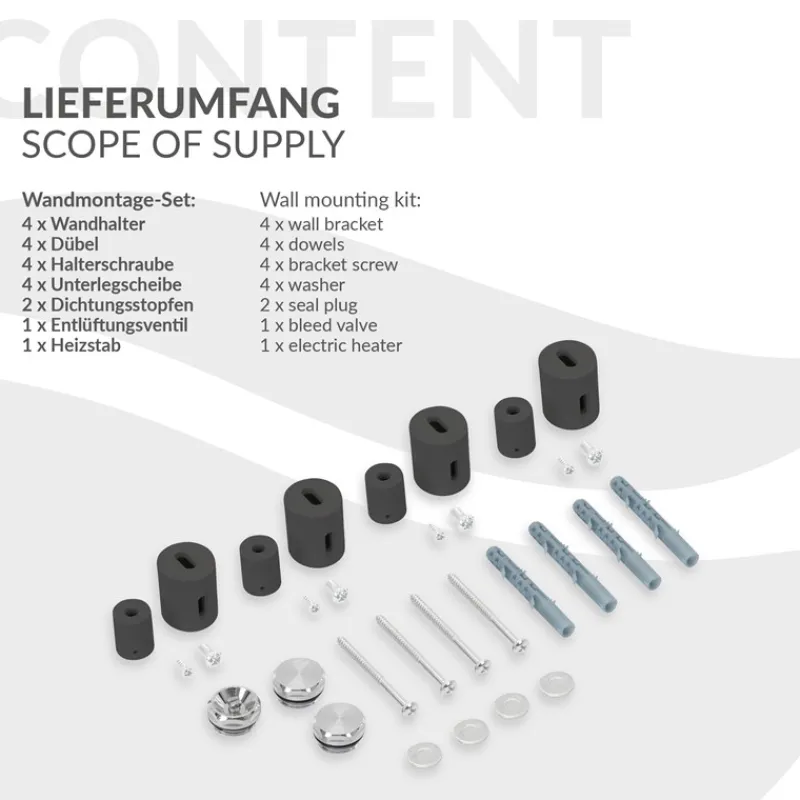 Badheizkörper Mittelanschluss 600x1600 mm Anthrazit mit Heizstab 1200W LuxeBath-ECD Germany Clearance