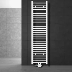 Badheizkörper Mittelanschluss 400x1800 mm Weiß gebogen mit Universale Anschlussgarnitur LuxeBath-ECD Germany Outlet