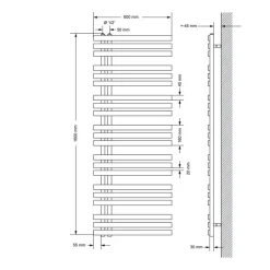 Badheizkörper Mittelanschluss 600x1600 mm Chrome mit Boden Anschlussgarnitur LuxeBath-ECD Germany Outlet